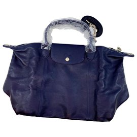 Longchamp Pliage Leather Handbag Navy Blue Navy blue