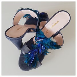 Autre Marque-PARALLELE Mules open high heels.-Navy blue