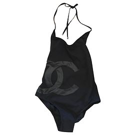 CHANEL Coco Beach Black CC Logo Costume intero 34 Nero