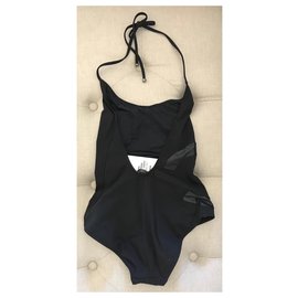 Chanel-CHANEL Coco Beach Black CC Logo One-Piece Swimsuit Size 34-Black