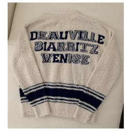 Chanel-Varsity Iconic Logo Pullover Sweater Größe 34-Beige