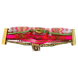 Hipanema-Pink new hipanema bracelet, green and golden, Golden clasp-Pink,Golden,Green