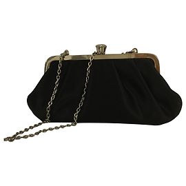 BCBG Max Azria black satin clutch with chain Black