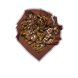 Fendi-Fendi Brown Printed Silk Scarf-Brown,Multiple colors,Dark brown