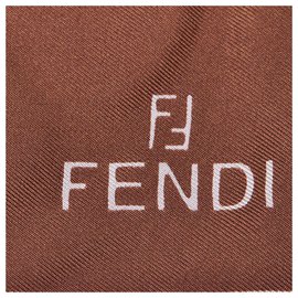 Fendi-Fendi Brown Printed Silk Scarf-Brown,Multiple colors,Dark brown