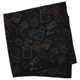 Fendi-Fendi Black Printed Silk Scarf-Black,Multiple colors
