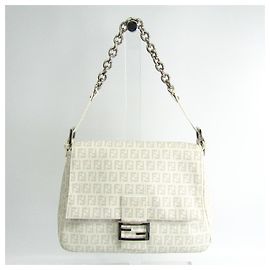Fendi White Zucchino Chain Mamma bandolera Blanco Gris