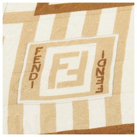 Fendi-Fendi White Printed Silk Scarf-Brown,White,Cream,Light brown