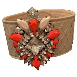 Shourouk Pulseira Python com pedras de strass laranja e branco Bege Laranja