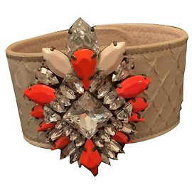 Shourouk Python bracelet with orange and white rhinestone stones Beige Orange