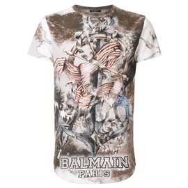 Balmain-T-shirt con ancora e bandiera del marchio designer Balmain.-Multicolore