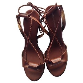 Diane Von Furstenberg Tan Wedge Leather Sandals Other