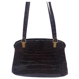 Autre Marque Piccola borsa vintage in coccodrillo Marrone