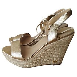 Michael Kors Jill Leather Espadrille Platform Wedge Sandals Golden