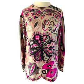 Emilio Pucci-Vintage Emilio Pucci Silk Shirt / Blouse in Medium-Black,Pink,White,Multiple colors,Grey,Dark grey,Fuschia
