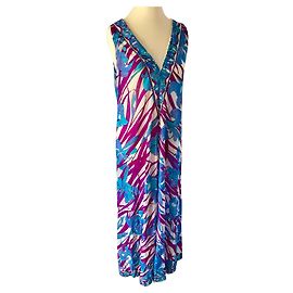 VENDIMIA 60Emilio Pucci para el vestido Slip Maxi de Formfit Rogers Blanco Azul Púrpura Azul claro Turquesa Azul oscuro