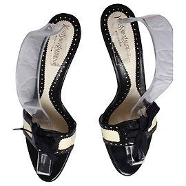 Yves Saint Laurent YSL Patent leather mules Black White