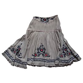 Autre Marque Saia bordada em tom greige com flores pretas e coral Outro