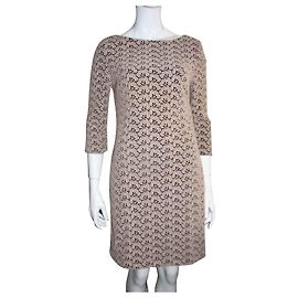 Diane Von Furstenberg Sarita bolota guipure vestido de renda Marrom Bege