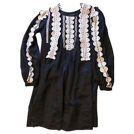 Isabel Marant Schwarzes Leinenkleid mit Spitze Größe 36 Schwarz