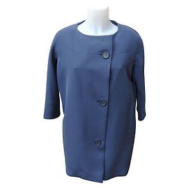 Balenciaga Blue Wool and Silk Oversize Coat Blue