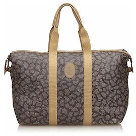 Yves Saint Laurent YSL Gray Printed Duffle Bag Brown Beige Grey