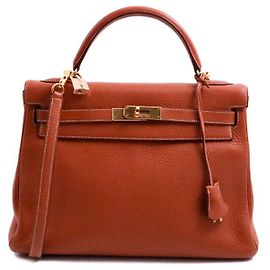 Hermès Hermes Kelly bag returned Handle  32 calf leather calf squirrel Square G gold plating Hazelnut