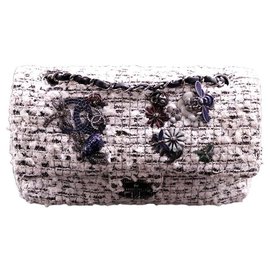Chanel-Chanel sac Classique 2.55 collector bucolique en tweed noir & blanc métallerie argentée-Autre