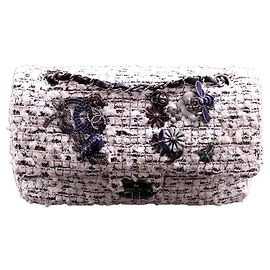 Mala Classic Chanel 2.55 coletor de tweed bucólico metal prateado preto e branco Outro