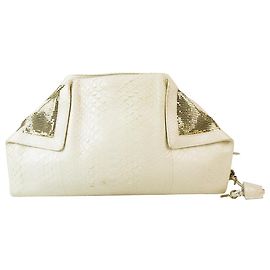 Salvatore Ferragamo Ecru Snakeskin Python Oversized De Manta Clutch Bag Eggshell