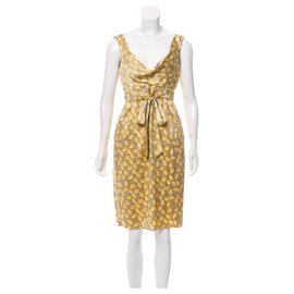 Diane Von Furstenberg-Vestido de seda Frivarly DvF-Bege,Cru,Amarelo