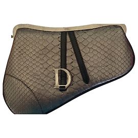Clutch Christian Dior de piel de pitón gris Gris