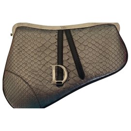 Christian Dior-Borsa a tracolla in pelle di serpente-Grigio