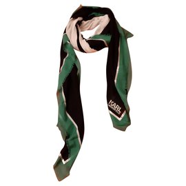Karl Lagerfeld-Lenços de seda-Preto,Branco,Verde