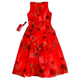 Zapa dress, red with floral pattern Red