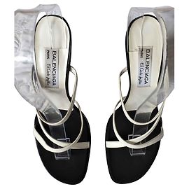 Balenciaga Mules en cuir Talons compensés pour El Corte Ingles Noir Blanc