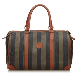 Fendi-Fendi Green Pequin Duffle Bag-Brown,Green