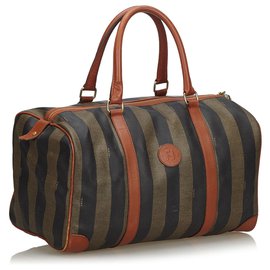 Fendi-Fendi Green Pequin Duffle Bag-Brown,Green