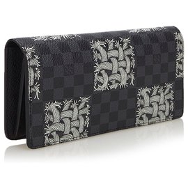 Louis Vuitton-Louis Vuitton Black Damier Graphite Portefeuille Brazza Christopher Nemeth Wallet-Black,White