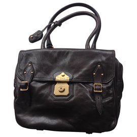 D&G-ALLYSON LEATHER SATCHEL BAG-Dark brown