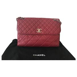 Chanel Timeless Handbag Red Leather Red