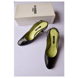 Autre Marque-P. Verdi Paris slingbacks de couro preto. 37.5-Preto