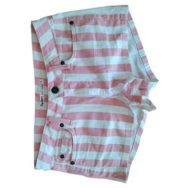 Pepe Jeans-portobello von pepe jeans pl800517 Layla-Streifen-Jeansshorts-Pink,Weiß