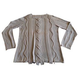 Marithé et François Girbaud Grafischer handgenähter Baumwollpullover Beige