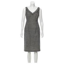 Diane Von Furstenberg-Vestido de lana de guinga Raisa-Negro,Blanco