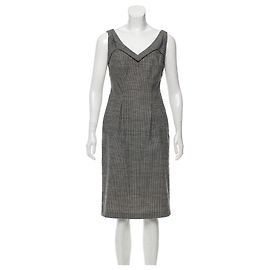 Diane Von Furstenberg Vestido de lã Raisa Gingham Preto Branco