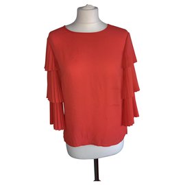 Weill-Orange blouse WEILL T38 with pleated sleeves-Orange