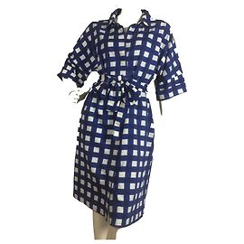 Cos Vestido con cinturón de algodón a cuadros extragrande Blanco Azul marino