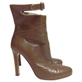Miu Miu-Buckle boots with gold-Brown,Khaki