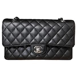 Chanel-Bolso chanel mediano clásico Chanel negro con solapa SHW-Negro